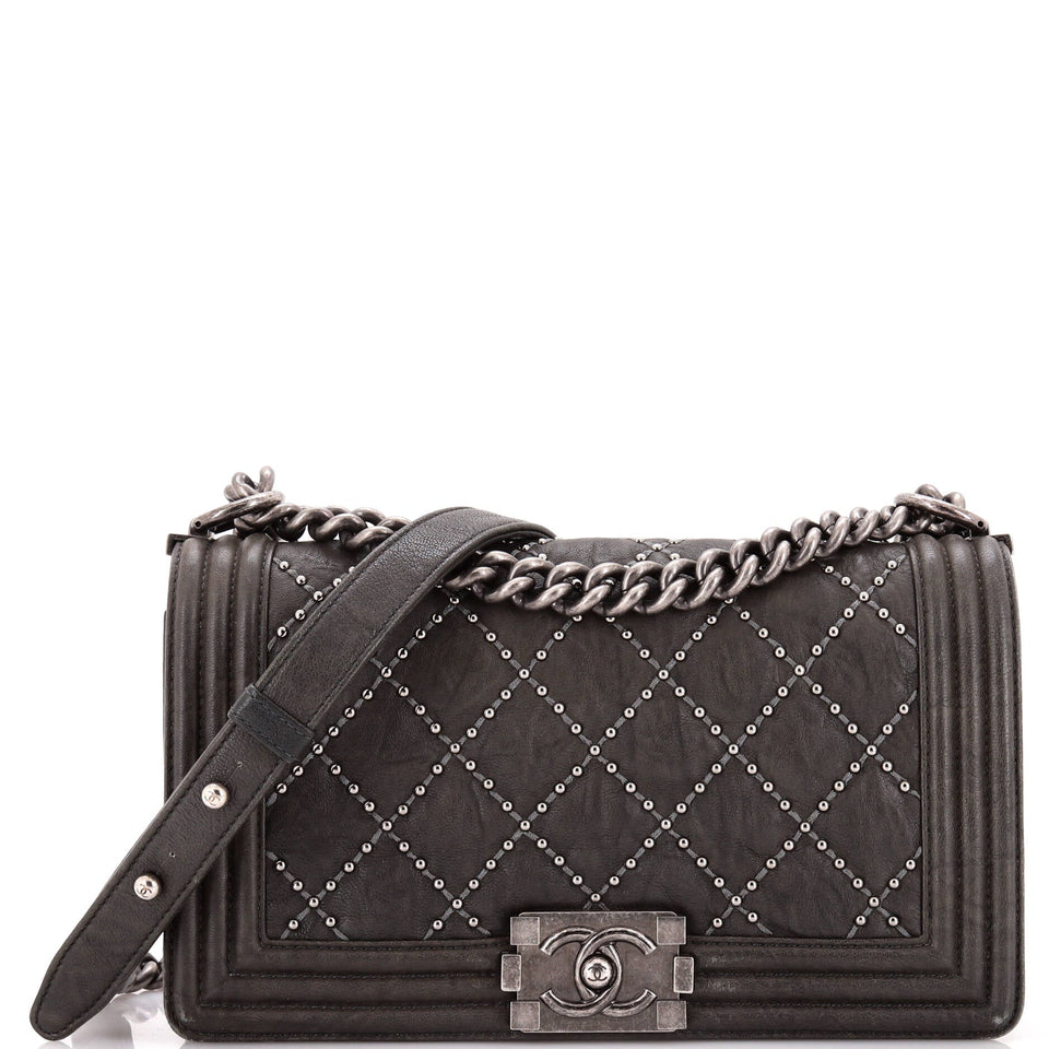 Boy Flap Bag Studded Quilted Distressed Calfskin Old Medium