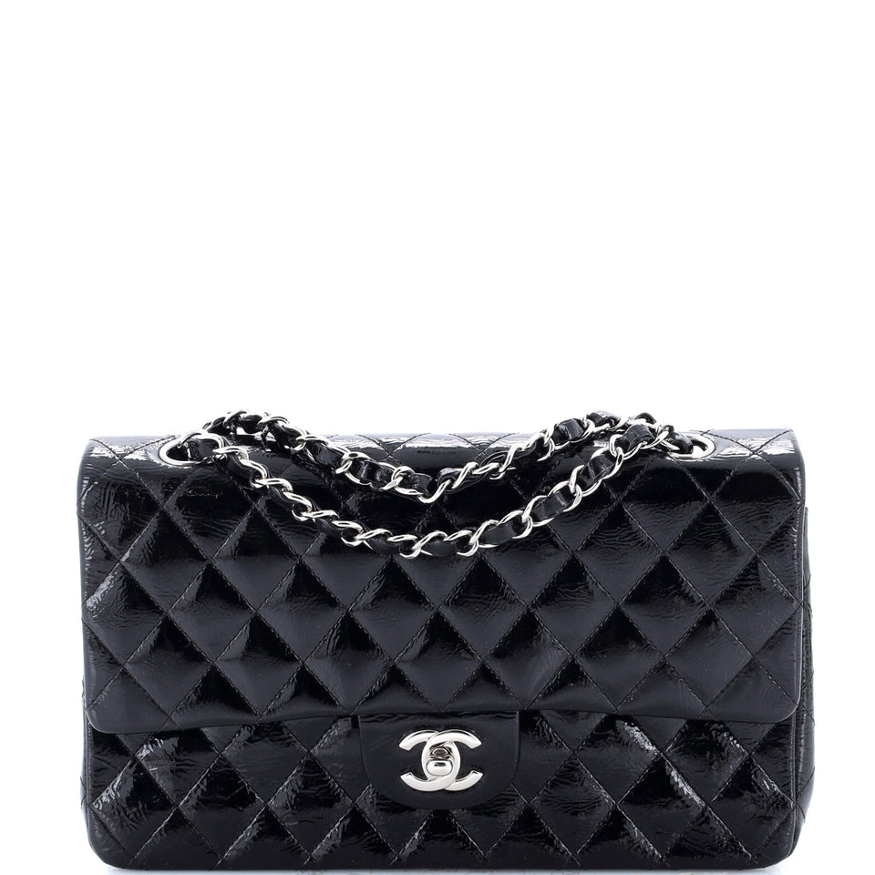 Classic Double Flap Bag Quilted Crinkled Patent Medium