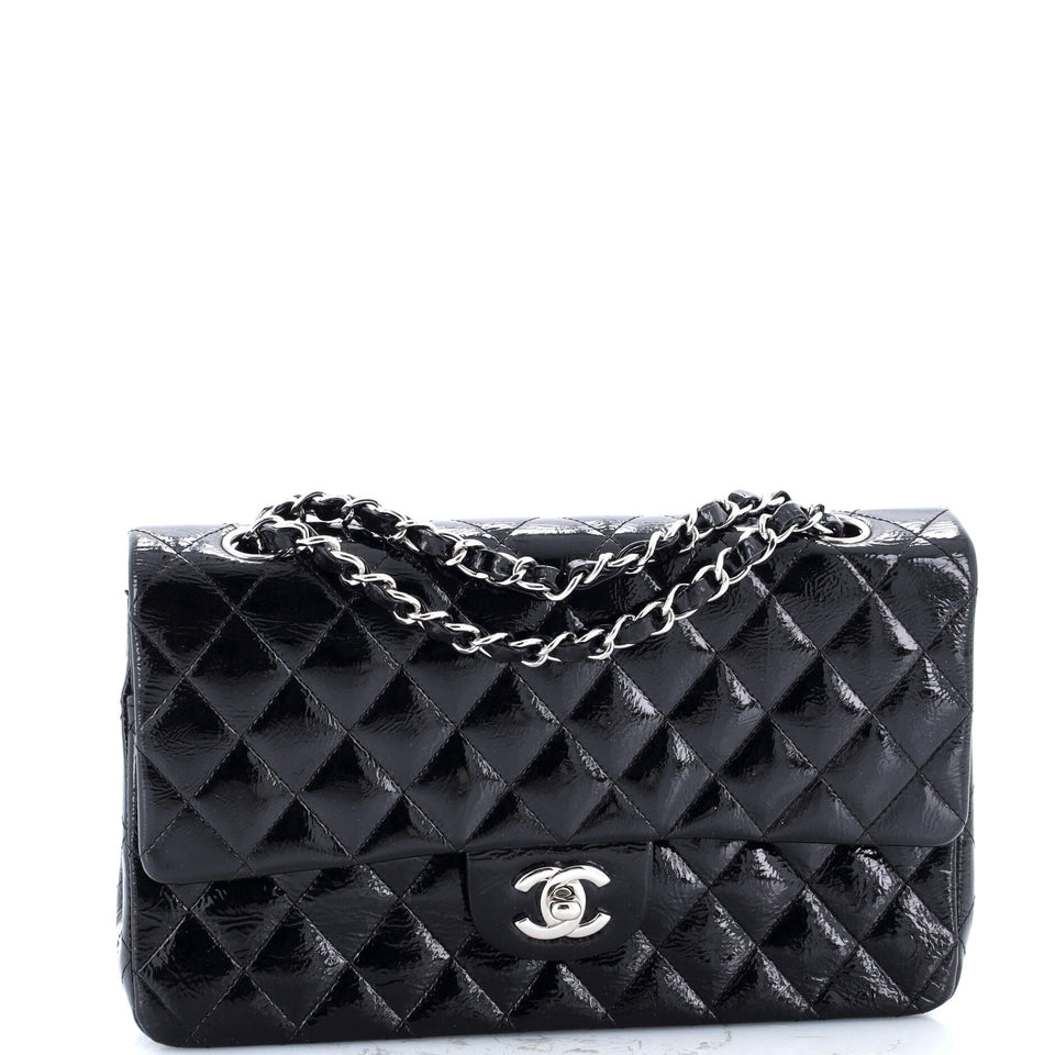 Classic Double Flap Bag Quilted Crinkled Patent Medium