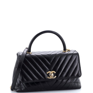 Coco Top Handle Bag Chevron Calfskin Small