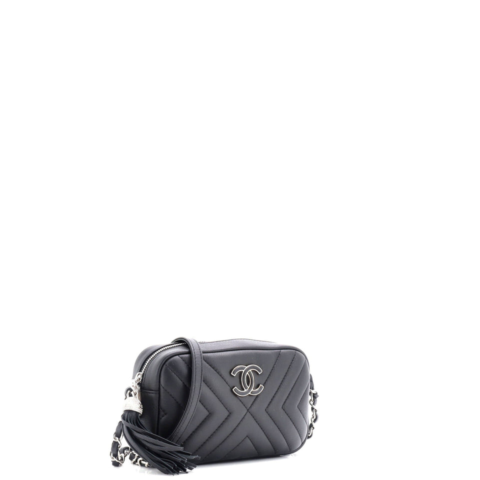 CC Tassel Camera Bag Diagonal Chevron Calfskin Mini