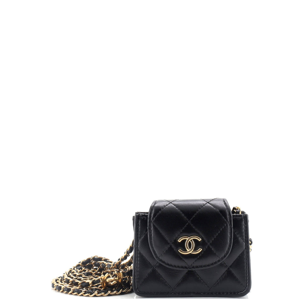 CC Accordion Round Flap Clutch with Chain Quilted Lambskin Mini