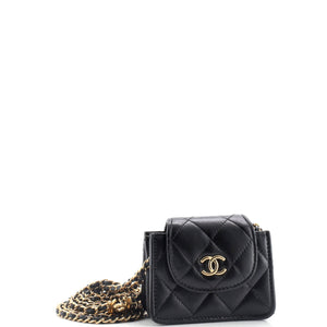 CC Accordion Round Flap Clutch with Chain Quilted Lambskin Mini
