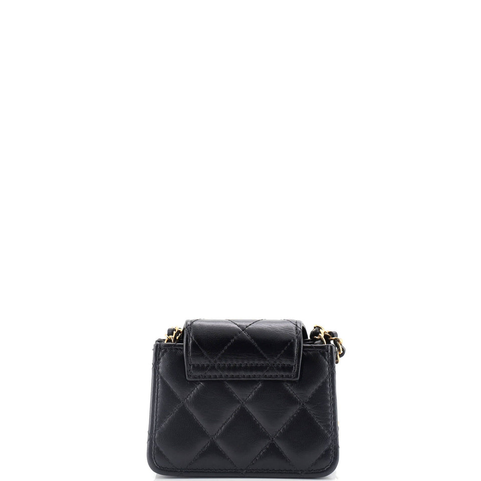 CC Accordion Round Flap Clutch with Chain Quilted Lambskin Mini