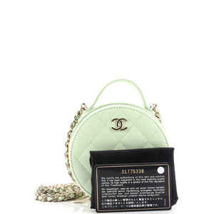 Handle with Care Round Vanity Case with Chain Quilted Caviar Small