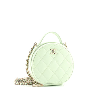 Handle with Care Round Vanity Case with Chain Quilted Caviar Small