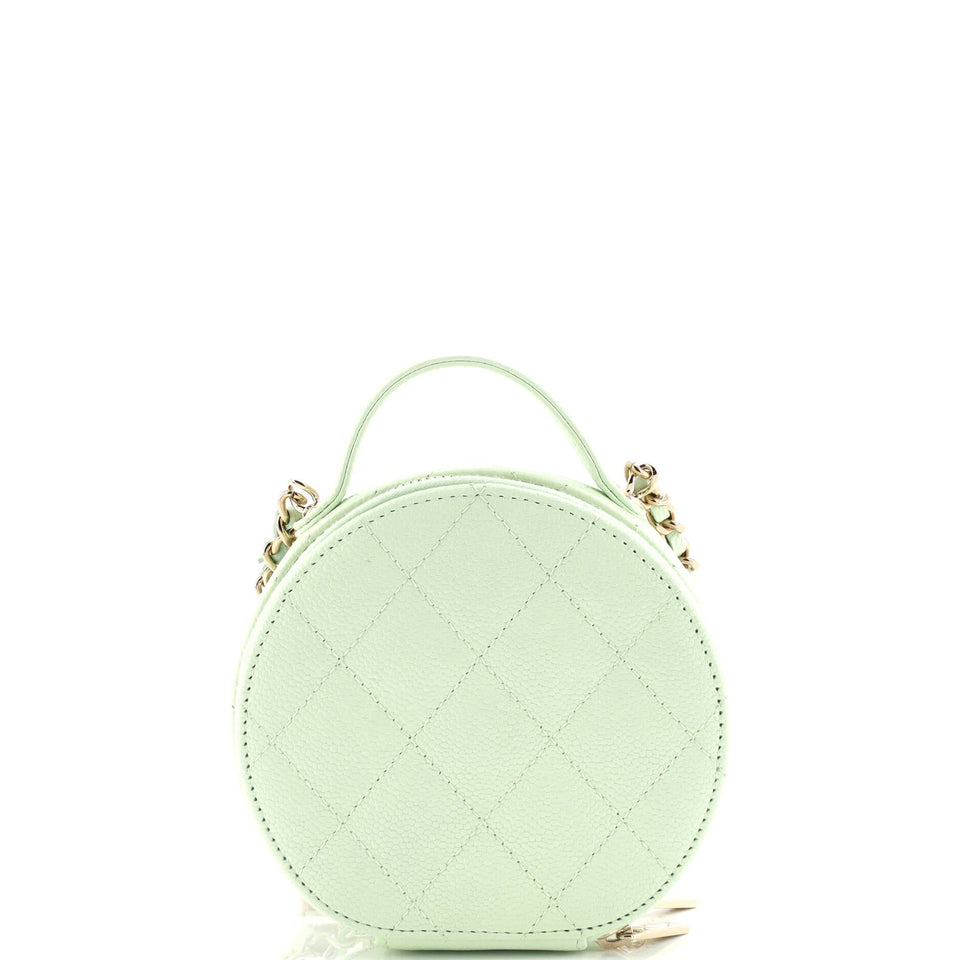 Handle with Care Round Vanity Case with Chain Quilted Caviar Small