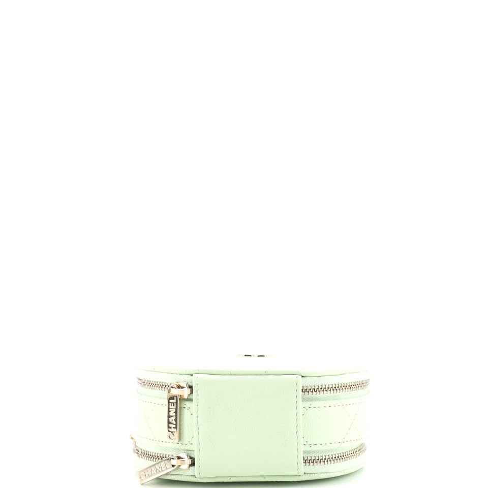 Handle with Care Round Vanity Case with Chain Quilted Caviar Small