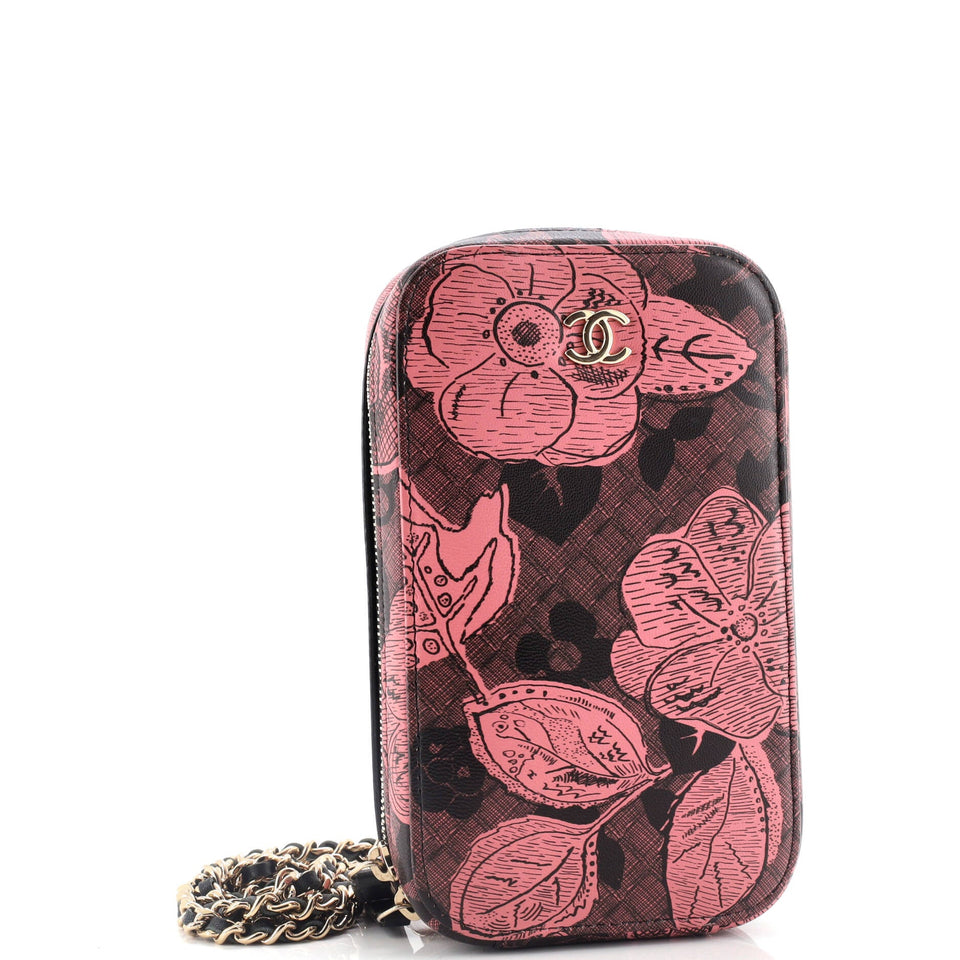 Zip Around Phone Case with Chain Printed Lambskin
