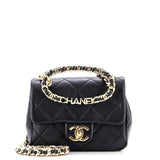 Oval Logo Chain Handle Flap Bag Quilted Lambskin Mini