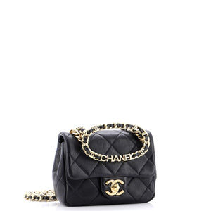 Oval Logo Chain Handle Flap Bag Quilted Lambskin Mini