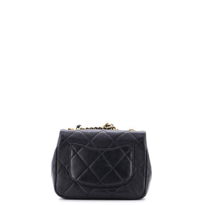 Oval Logo Chain Handle Flap Bag Quilted Lambskin Mini