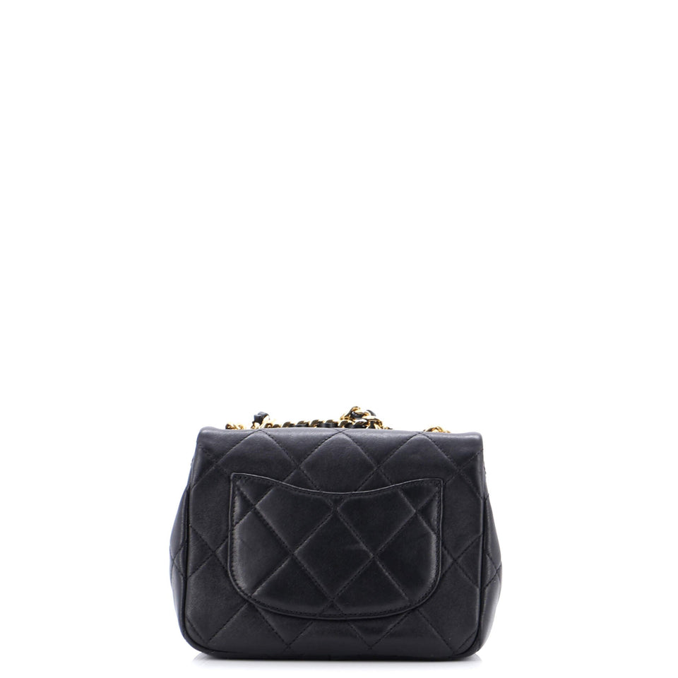 Oval Logo Chain Handle Flap Bag Quilted Lambskin Mini