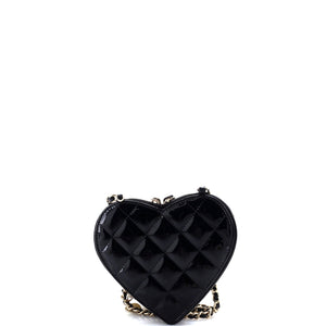 Double Heart Clutch with Chain Quilted Patent