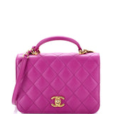 CC Top Handle Chain Full Flap Bag Quilted Caviar Small