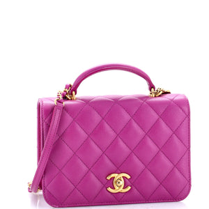 CC Top Handle Chain Full Flap Bag Quilted Caviar Small