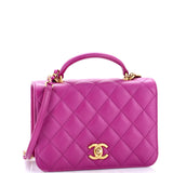 CC Top Handle Chain Full Flap Bag Quilted Caviar Small