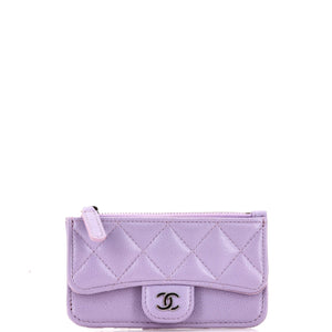Flap Zip Card Holder Quilted Caviar