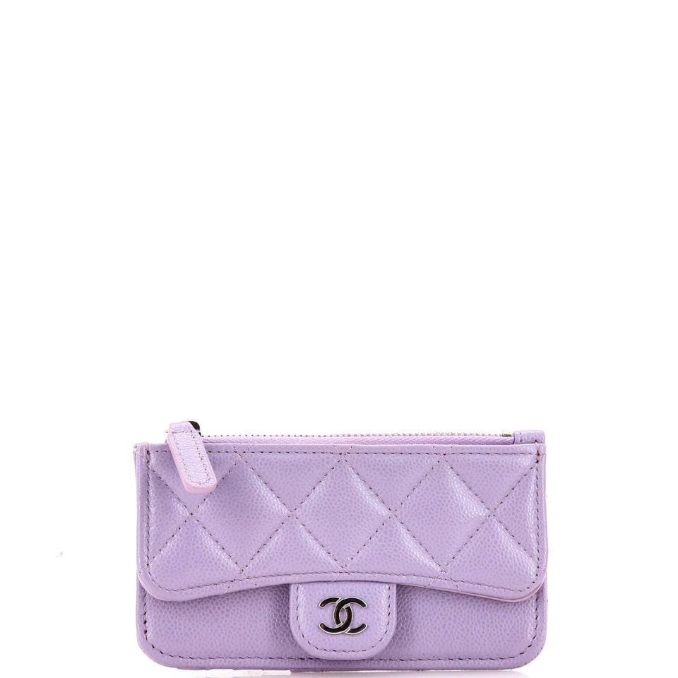 Flap Zip Card Holder Quilted Caviar