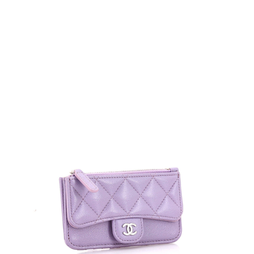 Flap Zip Card Holder Quilted Caviar