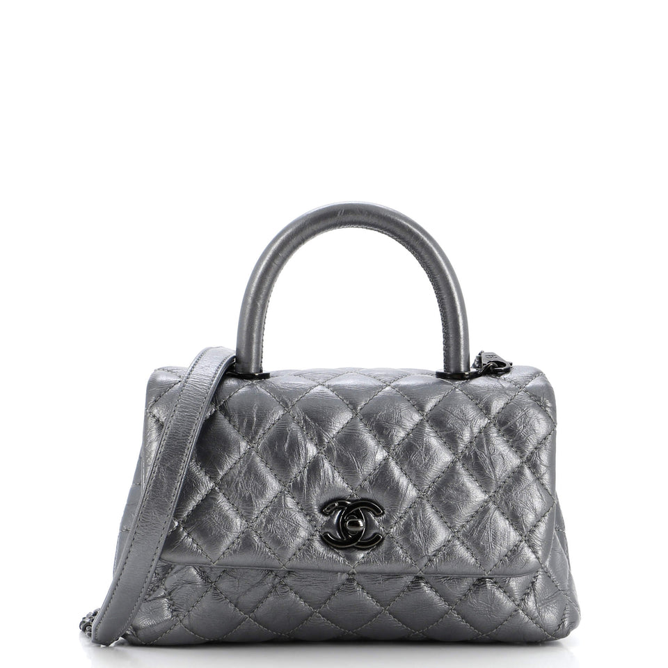 Coco Top Handle Bag Quilted Aged Calfskin Mini