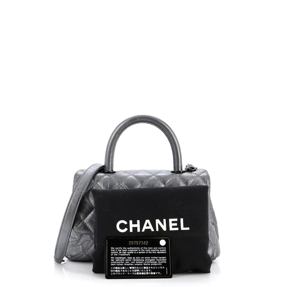 Coco Top Handle Bag Quilted Aged Calfskin Mini