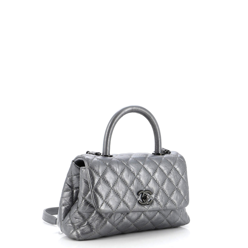 Coco Top Handle Bag Quilted Aged Calfskin Mini