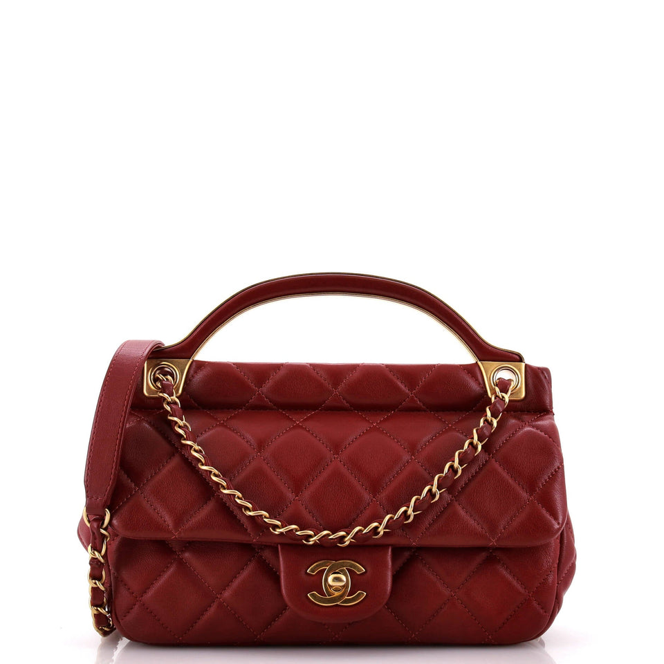 Lady Handle Flap Bag Quilted Calfskin Small