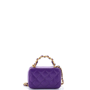 Woven Chain Top Handle Vanity Case Quilted Lambskin Mini