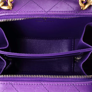 Woven Chain Top Handle Vanity Case Quilted Lambskin Mini