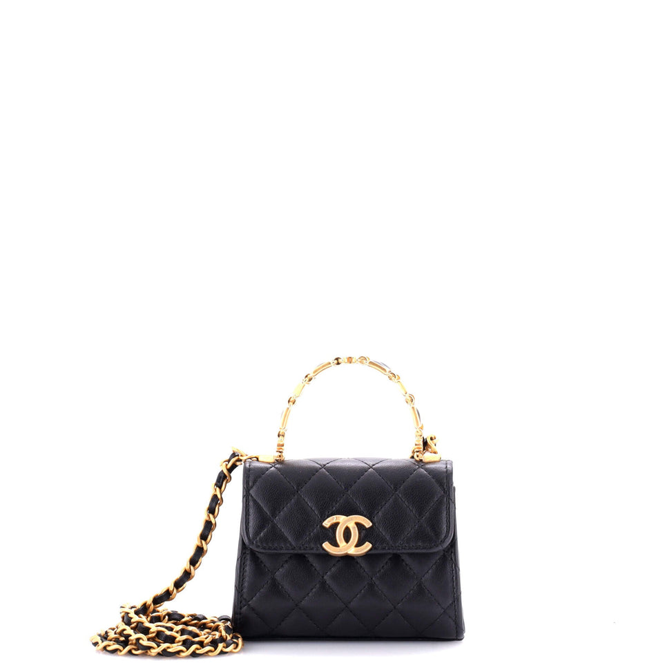 Coco Enamel Top Handle Flap Bag Quilted Lambskin Small