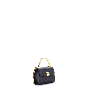 Coco Enamel Top Handle Flap Bag Quilted Lambskin Small