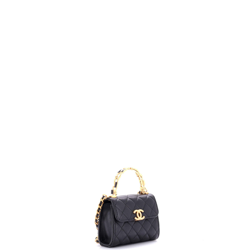 Coco Enamel Top Handle Flap Bag Quilted Lambskin Small