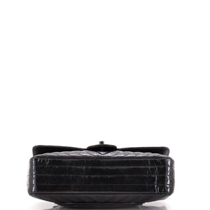 So Black Classic Double Flap Bag Chevron Crinkled Patent Medium