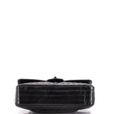 So Black Classic Double Flap Bag Chevron Crinkled Patent Medium
