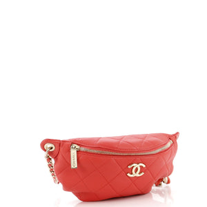 Resin Elegant Chain Belt Bag Quilted Lambskin