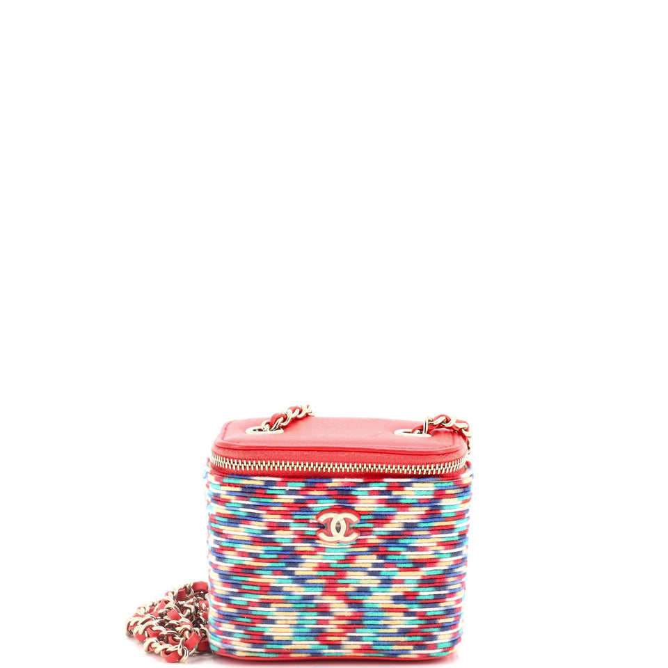 Classic Vanity Case with Chain Multicolor Embroidered Thread Mini