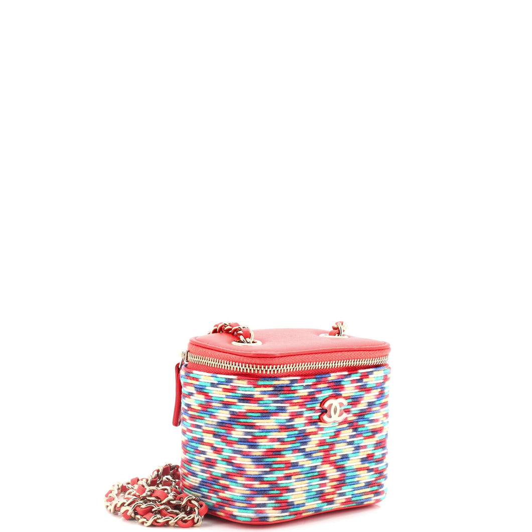 Classic Vanity Case with Chain Multicolor Embroidered Thread Mini