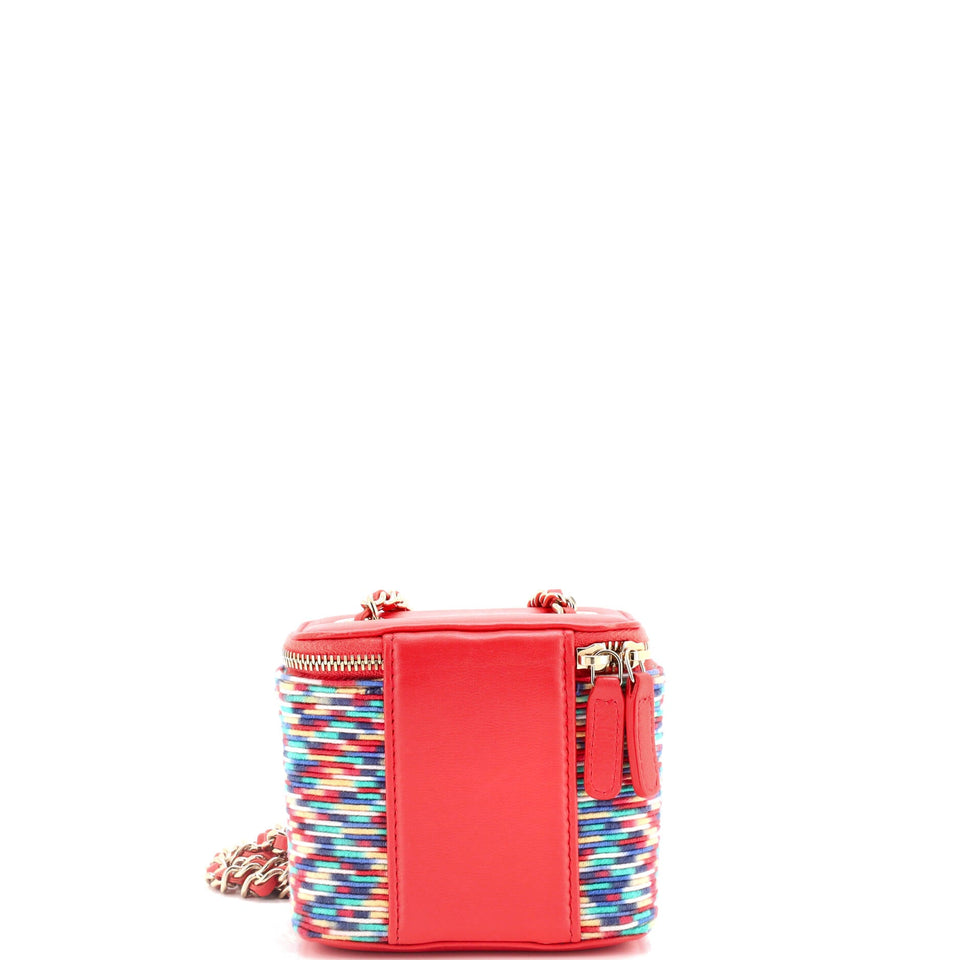 Classic Vanity Case with Chain Multicolor Embroidered Thread Mini