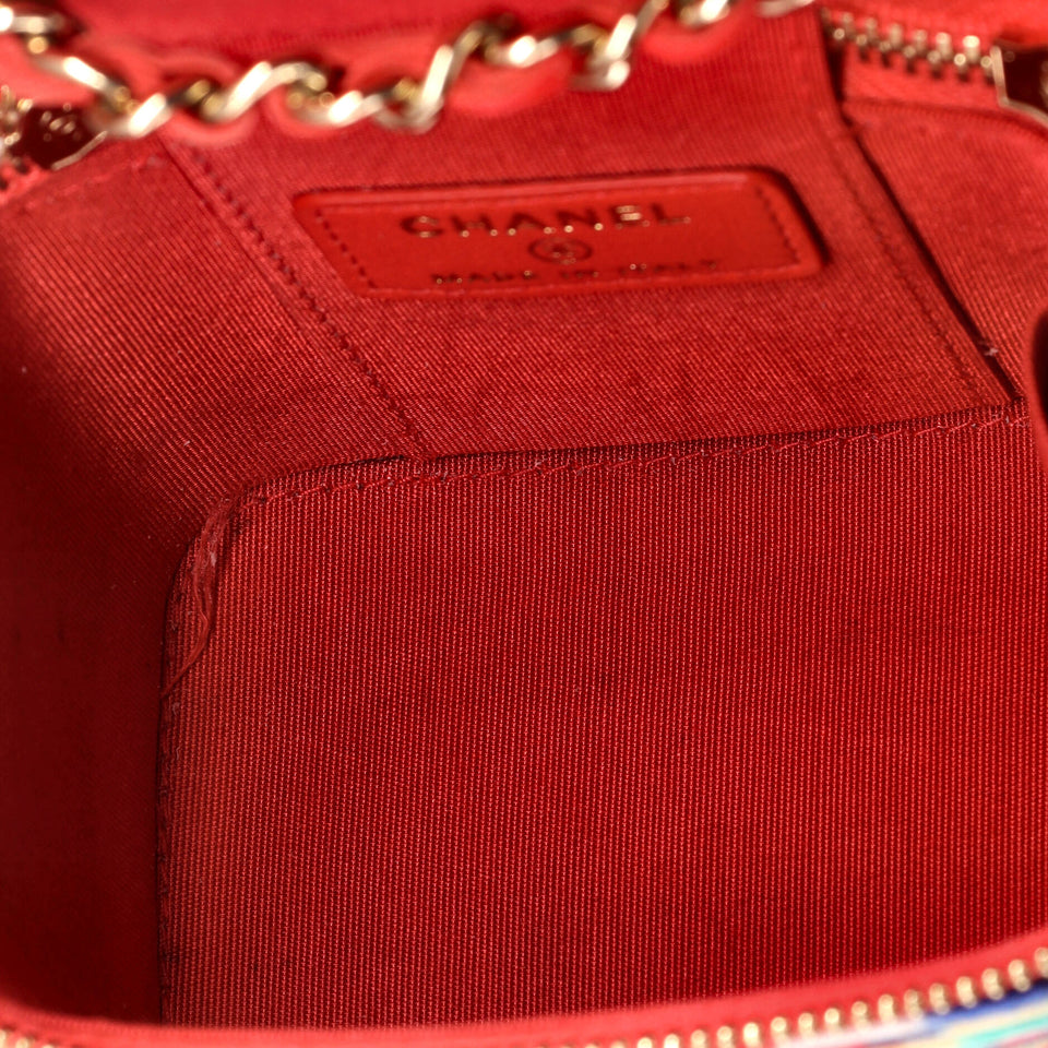 Classic Vanity Case with Chain Multicolor Embroidered Thread Mini