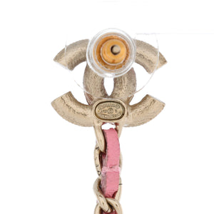 CC Chain Drop Earrings Metal with Leather and Faux Pearls