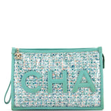 Logo Wristlet Clutch PVC Over Quilted Tweed Large