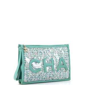 Logo Wristlet Clutch PVC Over Quilted Tweed Large