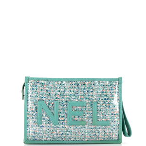 Logo Wristlet Clutch PVC Over Quilted Tweed Large