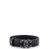 Woven Chain CC Buckle Belt Quilted Leather Wide