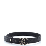 Woven Chain CC Buckle Belt Quilted Leather Wide