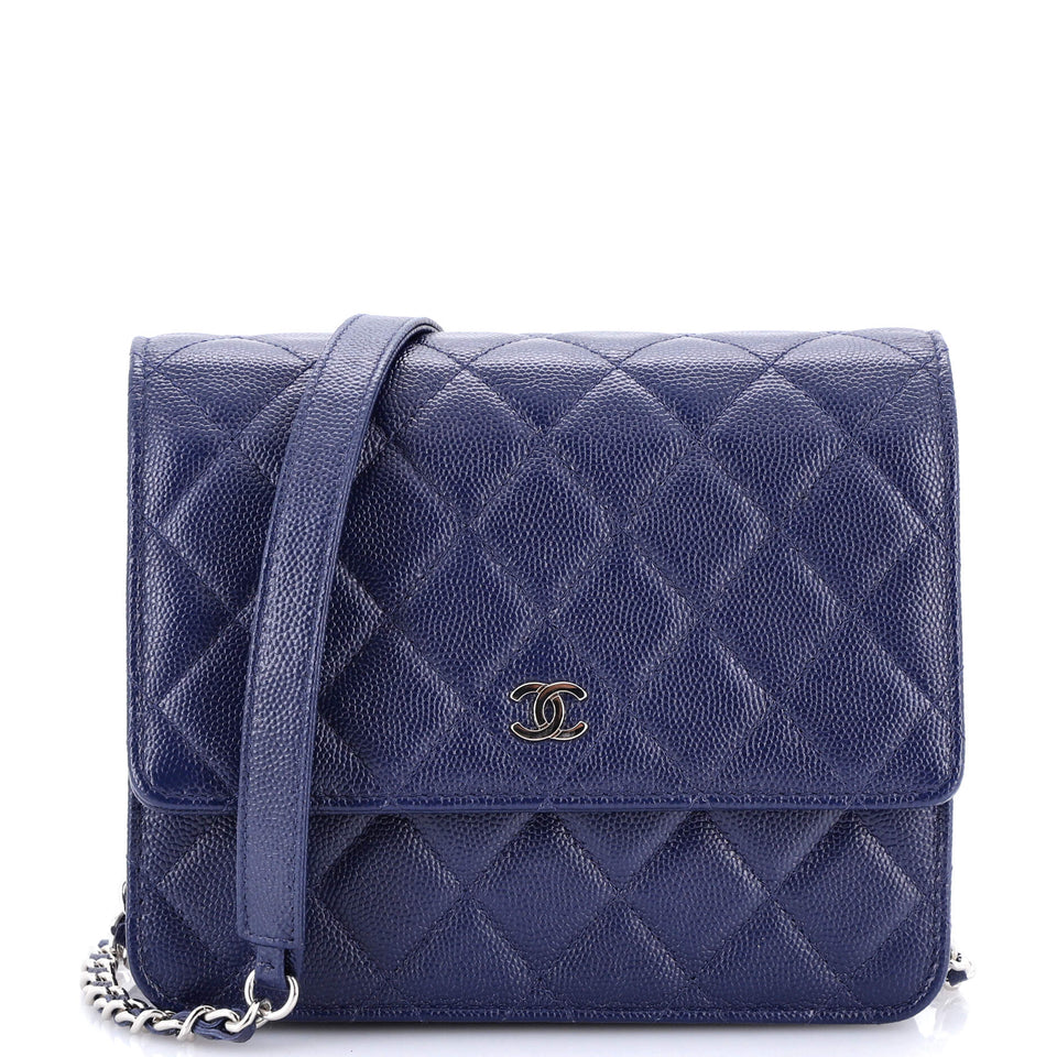Square Wallet on Chain Quilted Caviar