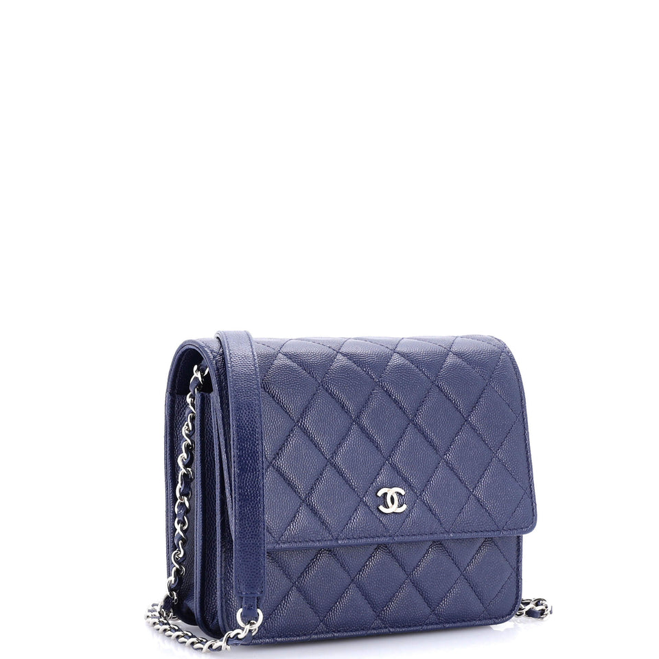 Square Wallet on Chain Quilted Caviar
