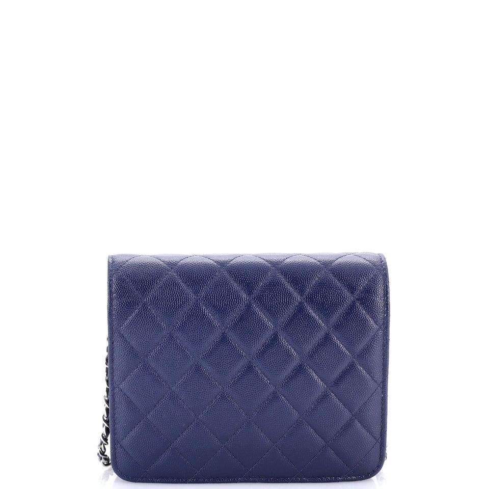 Square Wallet on Chain Quilted Caviar