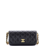 Twist Your Buttons Flap Clutch with Chain Quilted Caviar